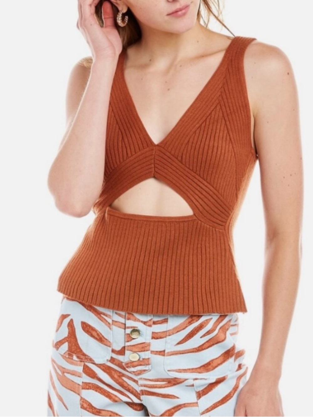 Finders Keepers Rib Bodycon Knit Top in Terracotta